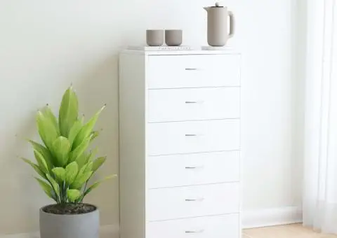 Dulap cu 6 sertare, alb, 50x34x96 cm, lemn prelucrat - 1/5