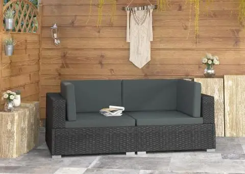 Scaune de colț modulare cu perne, 2 buc., negru, poliratan - 1/5