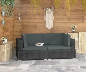 vidaXL Scaune de colț modulare cu perne, 2 buc., negru, poliratan