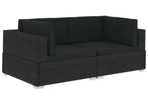 Scaune de colț modulare cu perne, 2 buc., negru, poliratan - 2/5