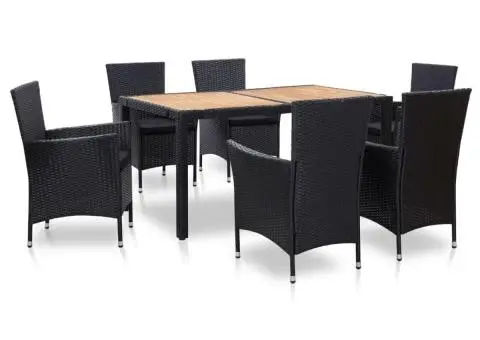 Set mobilier de exterior cu perne, 7 piese, negru, poliratan - 1/5
