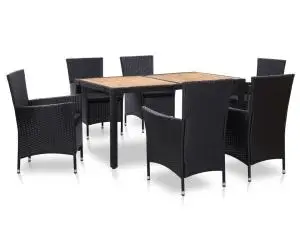 vidaXL Set mobilier de exterior cu perne, 7 piese, negru, poliratan
