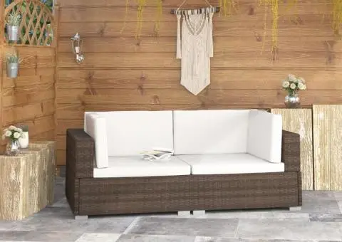 Scaune de colț modulare cu perne, 2 buc., maro, poliratan - 1/5