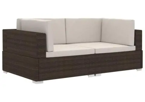 Scaune de colț modulare cu perne, 2 buc., maro, poliratan - 2/5