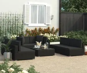 vidaXL Set mobilier de grădină cu perne, 7 piese, negru, poliratan