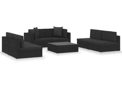 Set mobilier de grădină cu perne, 7 piese, negru, poliratan - 2/5