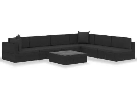 Set mobilier de grădină cu perne, 7 piese, negru, poliratan - 3/5