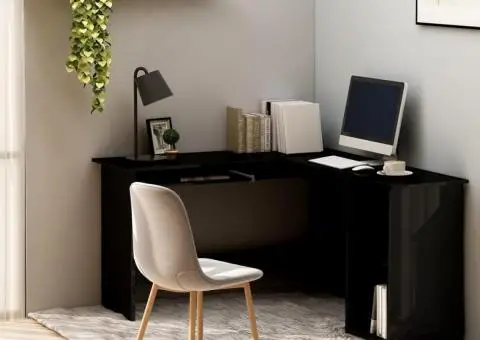 Birou de colț în formă de L negru extralucios 120x140x75 cm PAL - 1/5