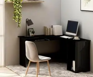 vidaXL Birou de colț în formă de L negru extralucios 120x140x75 cm PAL