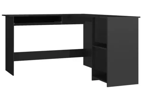 Birou de colț în formă de L negru extralucios 120x140x75 cm PAL - 2/5