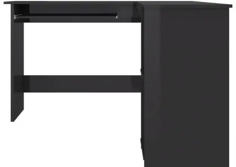 Birou de colț în formă de L negru extralucios 120x140x75 cm PAL - 4/5