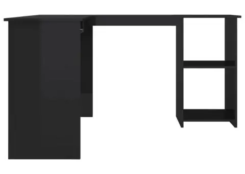 Birou de colț în formă de L negru extralucios 120x140x75 cm PAL - 5/5