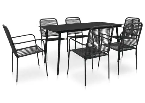 Set mobilier de exterior, 7 piese, negru, frânghie și oțel - 1/5