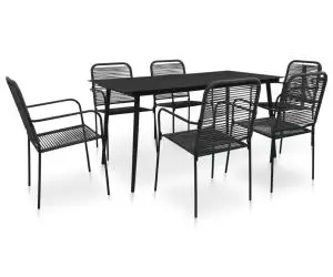 vidaXL Set mobilier de exterior, 7 piese, negru, frânghie și oțel