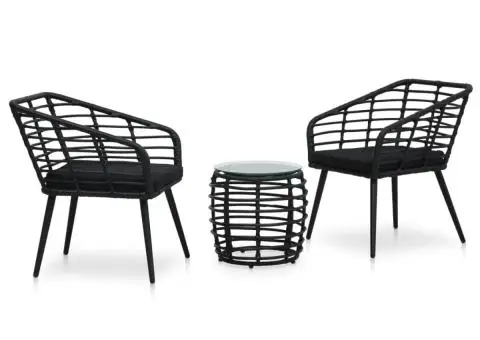 Set mobilier de bistro, 3 piese, negru, poliratan - 1/5