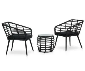vidaXL Set mobilier de bistro, 3 piese, negru, poliratan
