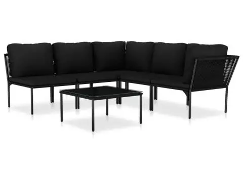 Set mobilier de grădină cu perne, 6 piese, negru, PVC - 2/5