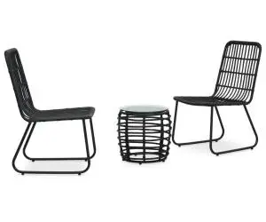 vidaXL Set mobilier de bistro, 3 piese, negru, poliratan