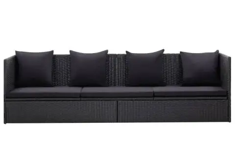 Pat de grădină cu perne, negru, poliratan - 2/5