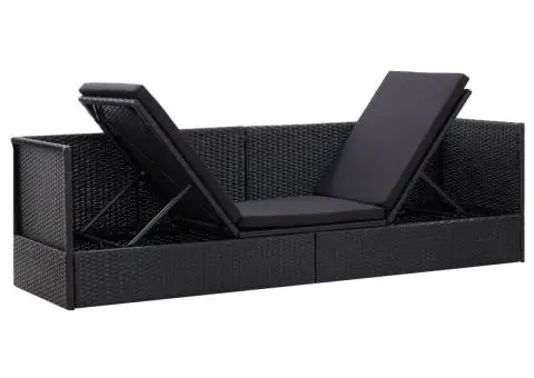 Pat de grădină cu perne, negru, poliratan - 3/5