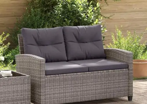 Canapea de grădină cu 2 locuri cu perne, gri, 124 cm, poliratan - 1/5