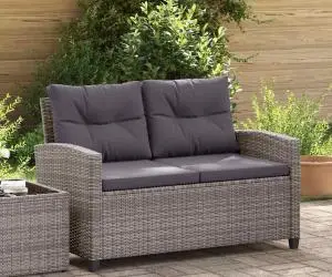 vidaXL Canapea de grădină cu 2 locuri cu perne, gri, 124 cm, poliratan