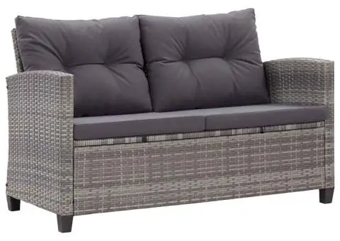 Canapea de grădină cu 2 locuri cu perne, gri, 124 cm, poliratan - 2/5