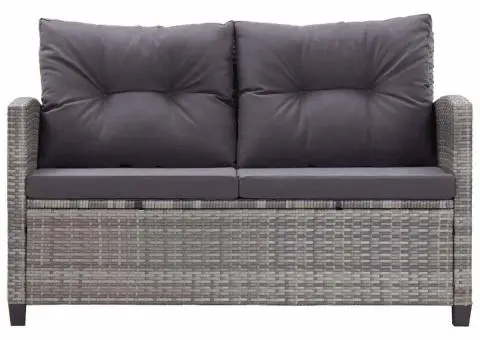 Canapea de grădină cu 2 locuri cu perne, gri, 124 cm, poliratan - 3/5