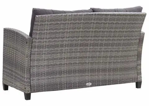 Canapea de grădină cu 2 locuri cu perne, gri, 124 cm, poliratan - 4/5