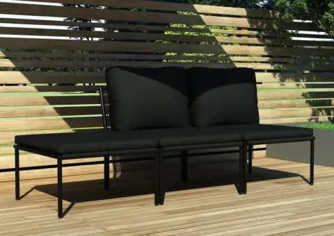 Set mobilier de grădină cu perne, 3 piese, negru, PVC - 1/5