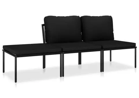Set mobilier de grădină cu perne, 3 piese, negru, PVC - 2/5