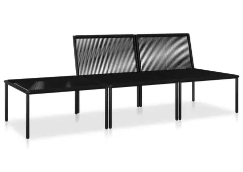 Set mobilier de grădină cu perne, 3 piese, negru, PVC - 3/5