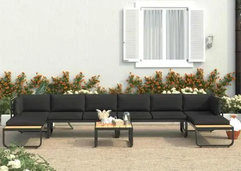 Set canapea de grădină colțar cu perne, 5 piese, aluminiu, WPC - 1/5