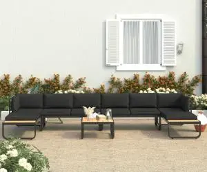 vidaXL Set canapea de grădină colțar cu perne, 5 piese, aluminiu, WPC