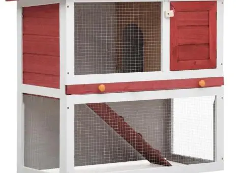 Cușcă de iepuri pentru exterior, 1 ușă, roșu, lemn - 1/5