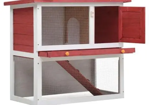 Cușcă de iepuri pentru exterior, 1 ușă, roșu, lemn - 2/5