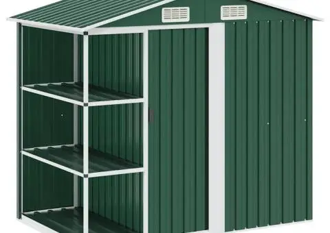 Șopron de grădină cu etajeră, verde, 205 x 130 x 183 cm, fier - 1/5