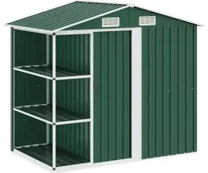 vidaXL Șopron de grădină cu etajeră, verde, 205 x 130 x 183 cm, fier