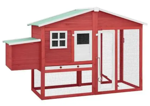 Coteț de păsări cu un cuibar, roșu și alb, lemn masiv de brad - 1/5