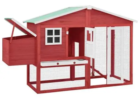 Coteț de păsări cu un cuibar, roșu și alb, lemn masiv de brad - 2/5