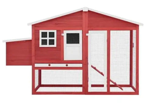 Coteț de păsări cu un cuibar, roșu și alb, lemn masiv de brad - 3/5