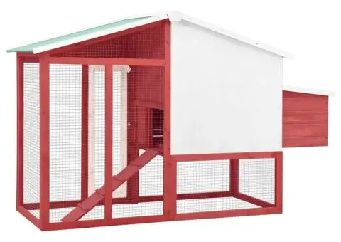 Coteț de păsări cu un cuibar, roșu și alb, lemn masiv de brad - 4/5