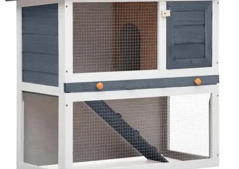 Cușcă de iepuri pentru exterior, 1 ușă, gri, lemn - 1/5