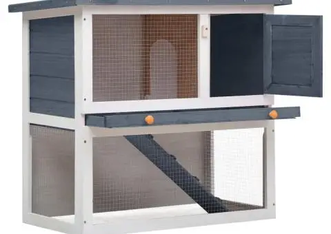 Cușcă de iepuri pentru exterior, 1 ușă, gri, lemn - 2/5