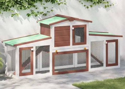 Cușcă mare exterior pt. iepuri, maro și alb, 201x45x85 cm, lemn - 1/5