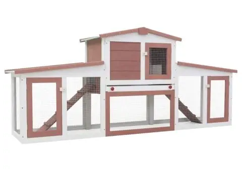 Cușcă mare exterior pt. iepuri, maro și alb, 201x45x85 cm, lemn - 2/5