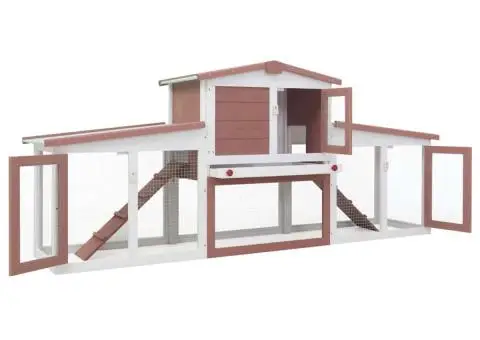 Cușcă mare exterior pt. iepuri, maro și alb, 201x45x85 cm, lemn - 3/5