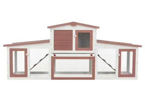 Cușcă mare exterior pt. iepuri, maro și alb, 201x45x85 cm, lemn - 4/5