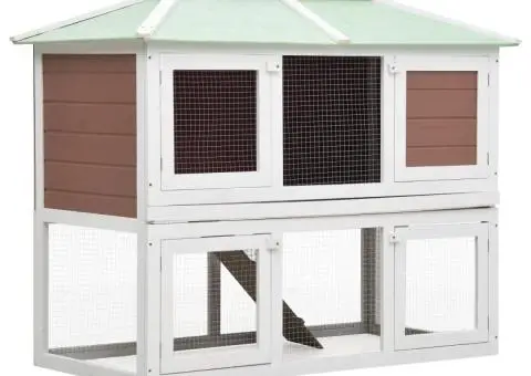 Cușcă pentru iepuri și alte animale, 2 niveluri, maro, lemn - 1/5