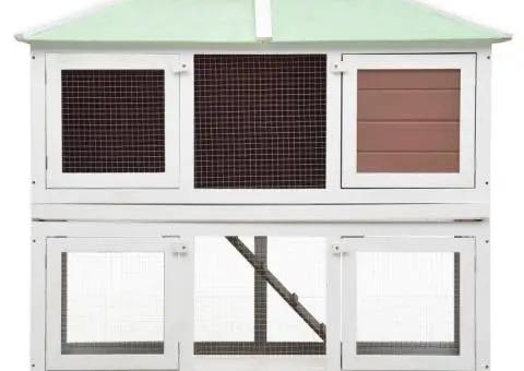 Cușcă pentru iepuri și alte animale, 2 niveluri, maro, lemn - 3/5